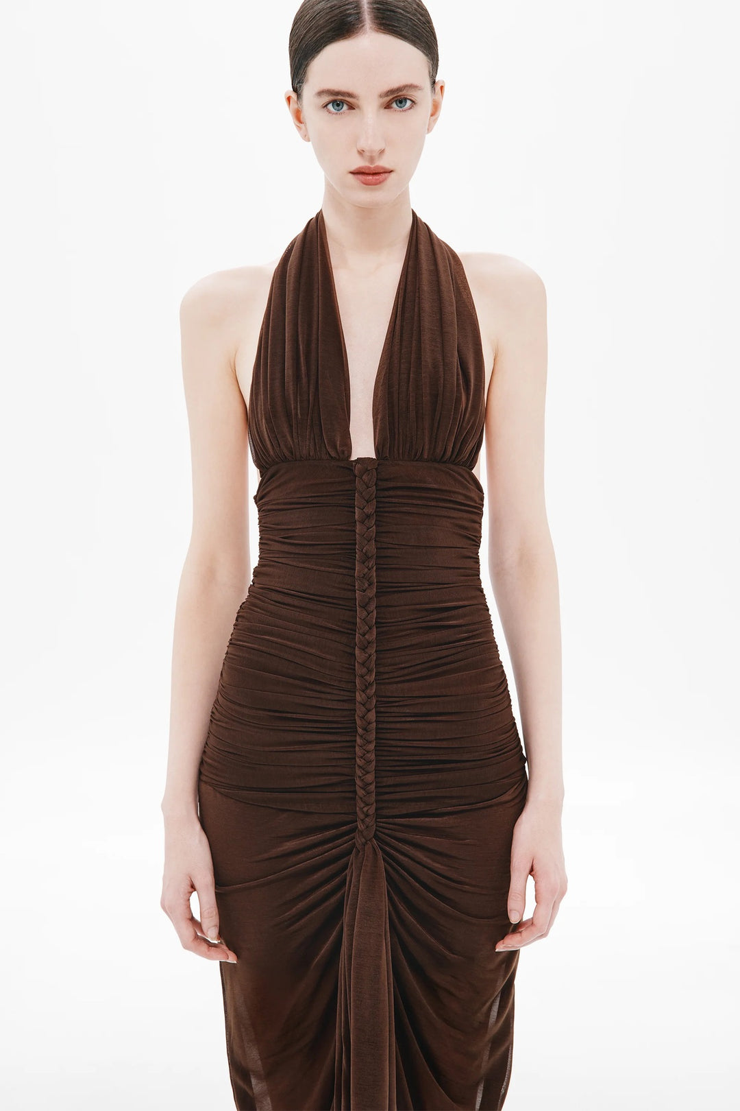 Damen elegantes trägerloses Abendkleid mit raffiniertem Drapé und tiefem Ausschnitt EB