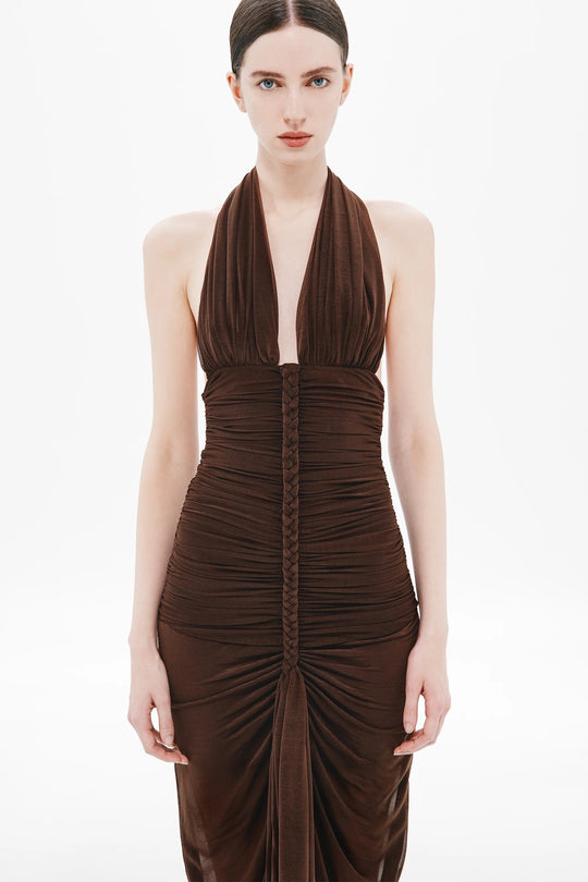 Damen elegantes trägerloses Abendkleid mit raffiniertem Drapé und tiefem Ausschnitt EB