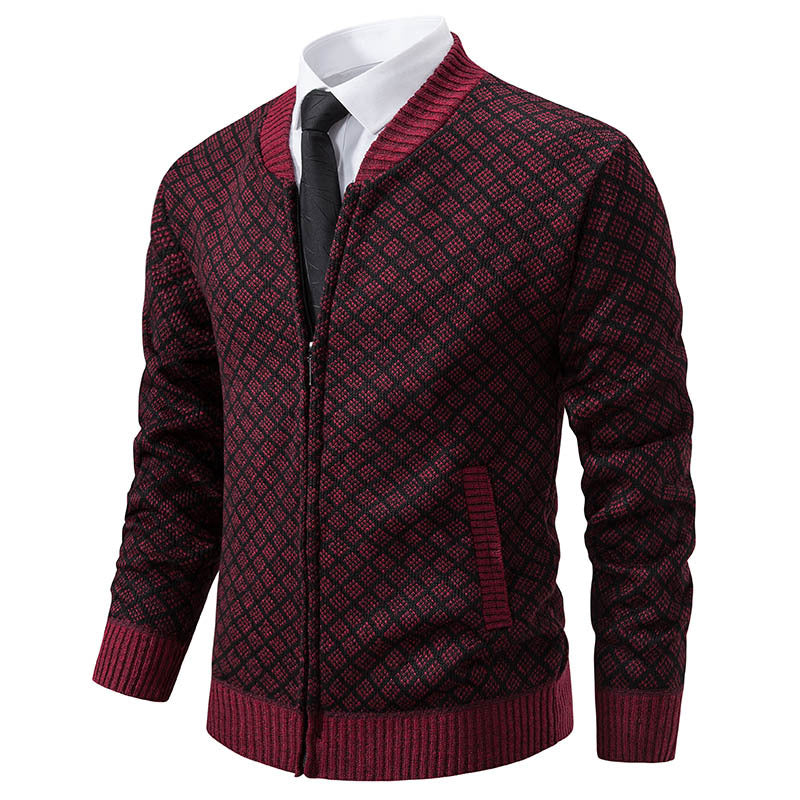Herren modische Strickjacke mit modernem Zopfmuster und Reißverschluss EB