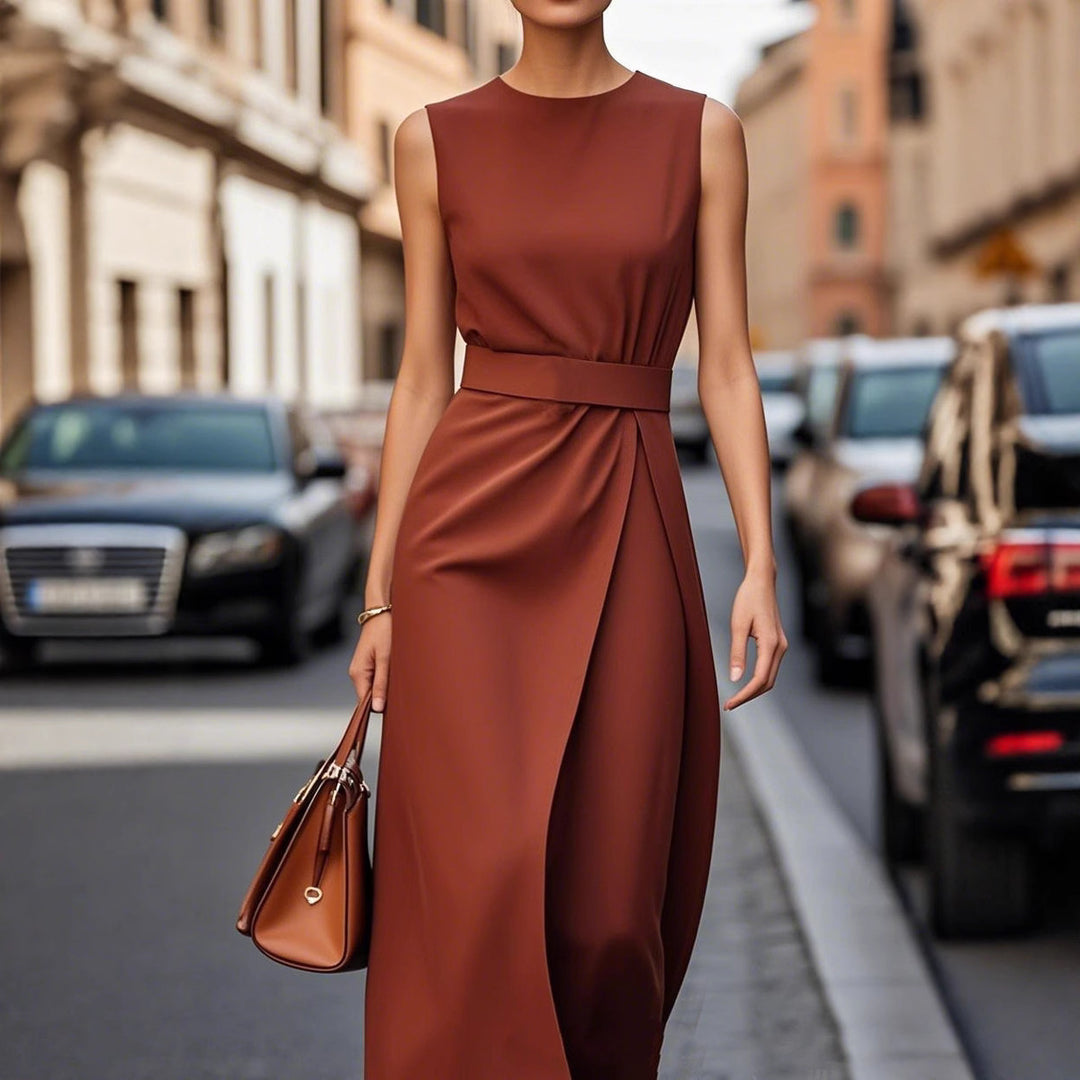 Elegantes Damen Maxikleid mit fließendem Schnitt & Taillengürtel | EB