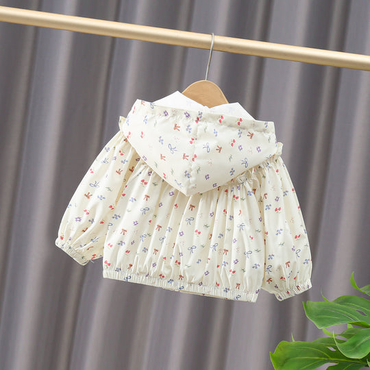 Mädchen Nan leichte Kapuzen-Rüschensaum Baby Windbreaker Jacke EB