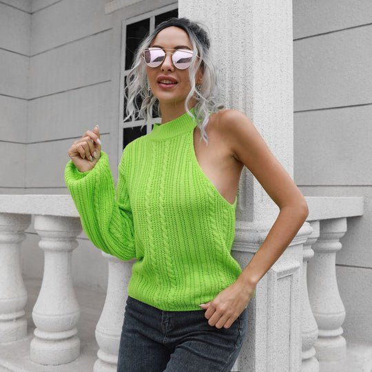 Damen Strickpullover mit asymmetrischem Ausschnitt und hohem Kragen EB