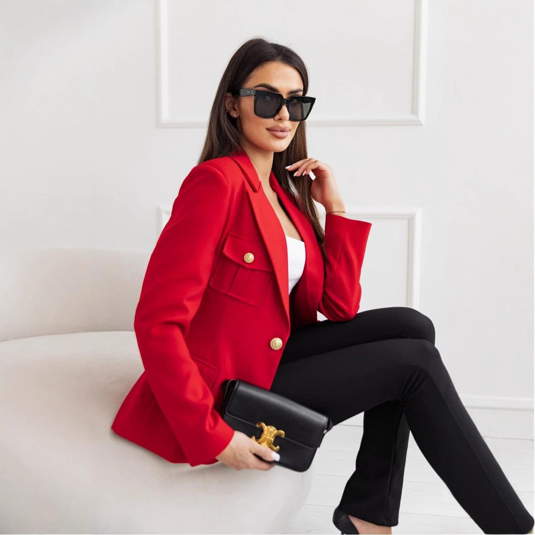 Damen Modischer Blazer mit aufgestickten Taschen und eleganter Knopfleiste EB