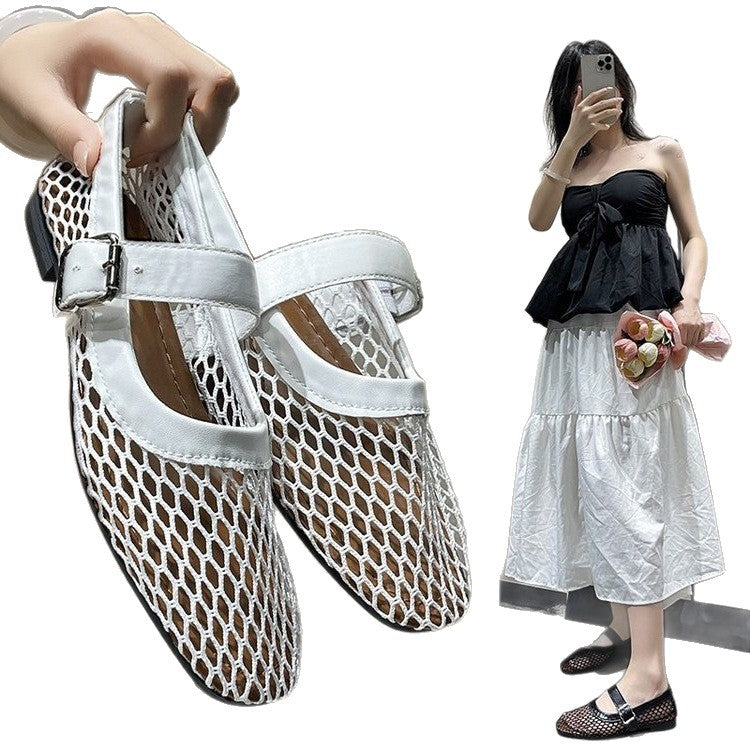 Damen modische Riemchen-Ballerinas mit Netzstruktur EB