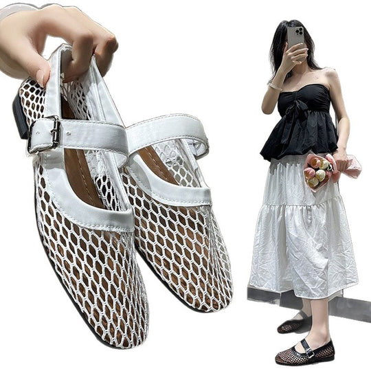 Damen modische Riemchen-Ballerinas mit Netzstruktur EB