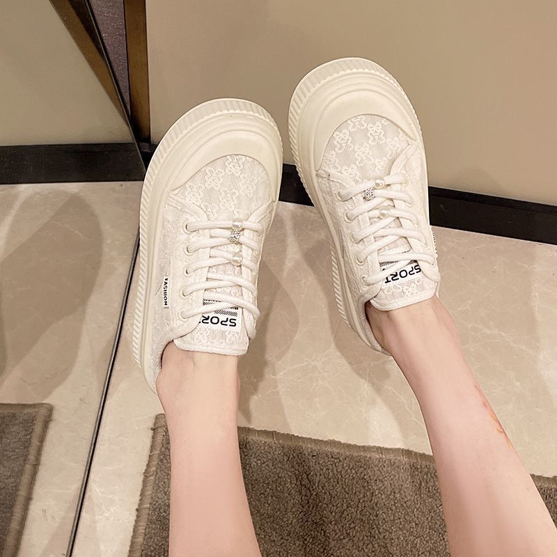 Damen Lace-Up Plateau Sneakers mit dekorativen Details EB