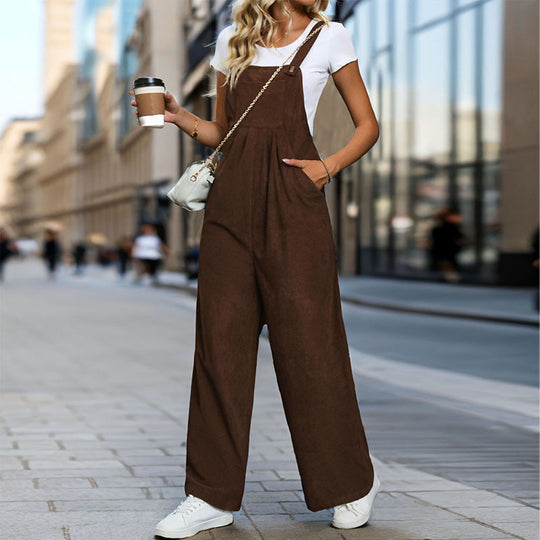 Damen eleganter Latzoverall aus leichter Baumwolle mit komfortablem Schnitt und praktischen Taschen EB