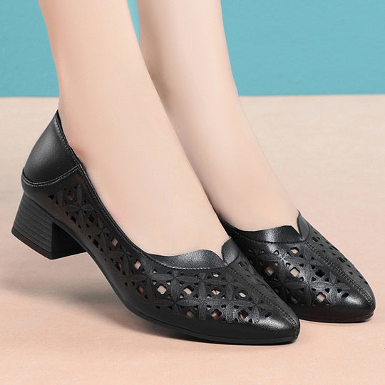 Damen Ballerinas mit elegantem Lochdesign und bequemem Blockabsatz EB