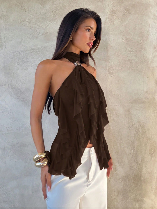 Damen Top mit asymmetrischem Schnitt und dekorativen Rüschen EB
