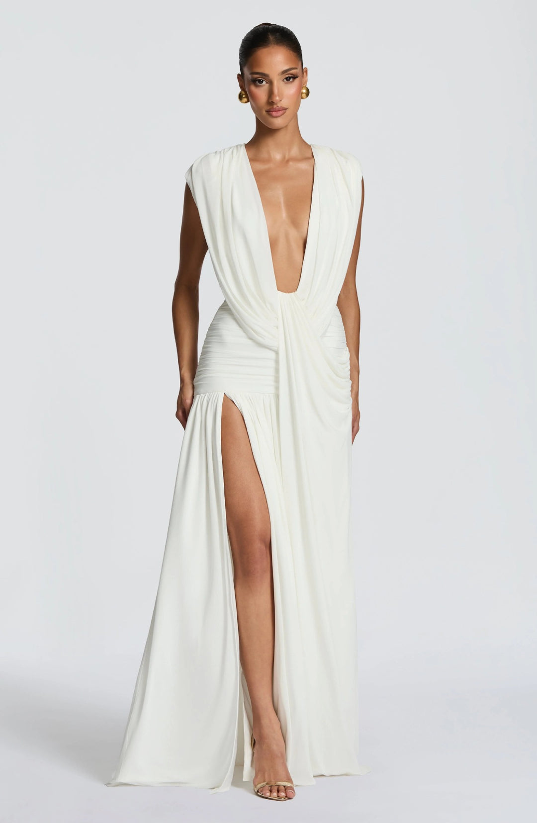 Damen Elegantes tief ausgeschnittenes Abendkleid mit Raffung EB