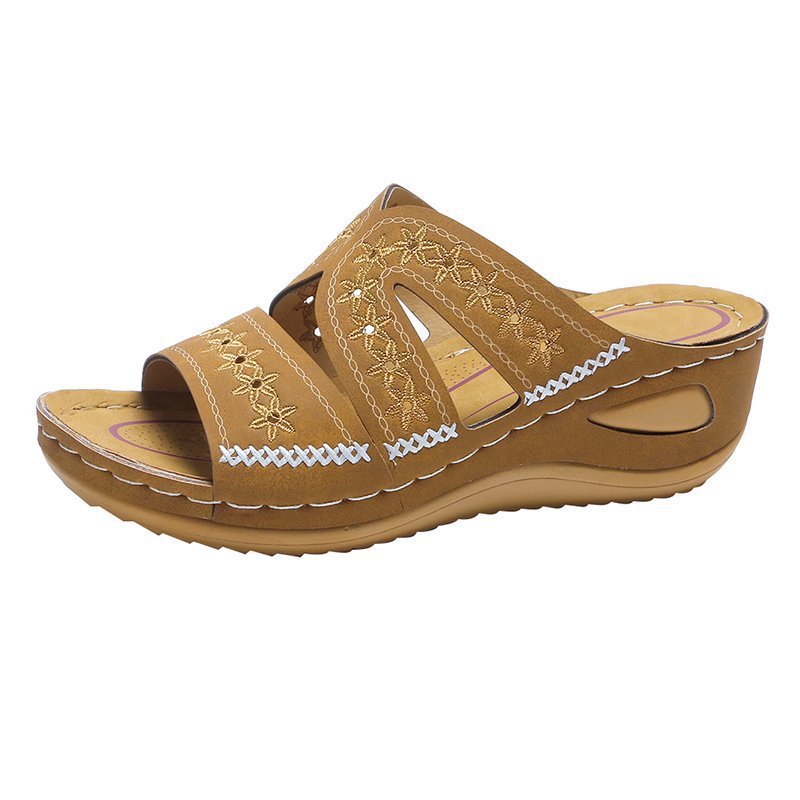 Damen Komfortable Wedgesandalen mit floralem Stickdesign EB