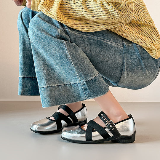 Damen Komfortable Ballerinas mit elastischen Kreuzriemen EB