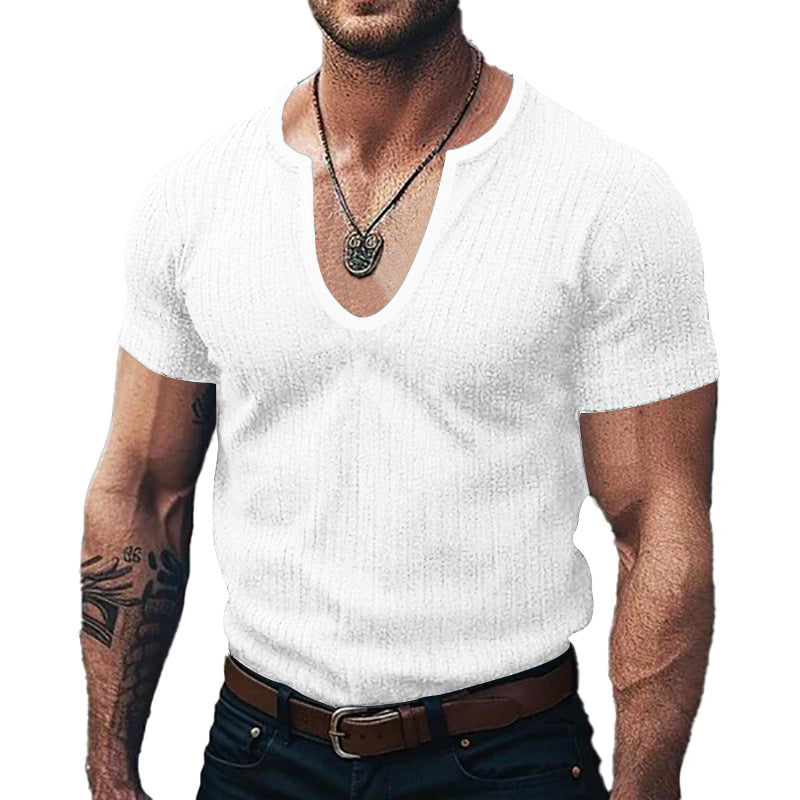 Herren Ribbed V-Ausschnitt T-Shirt EB