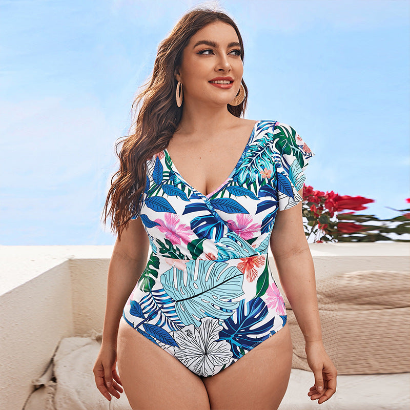 Damen Eleganter Badeanzug mit floralen Rüschendetails EB