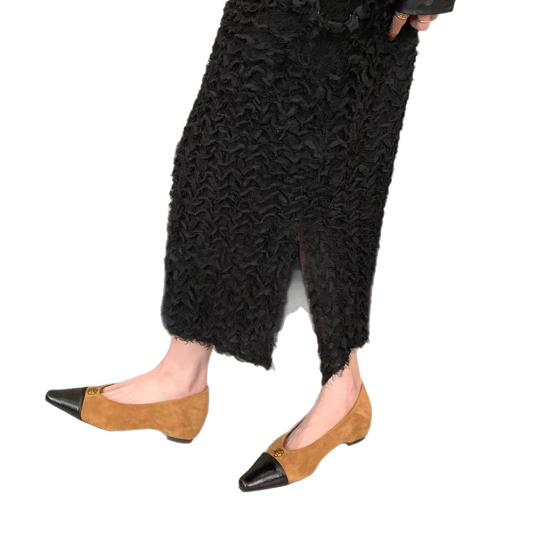Damen elegante Ballerinas mit zwei Materialien und luxuriösem Akzent EB
