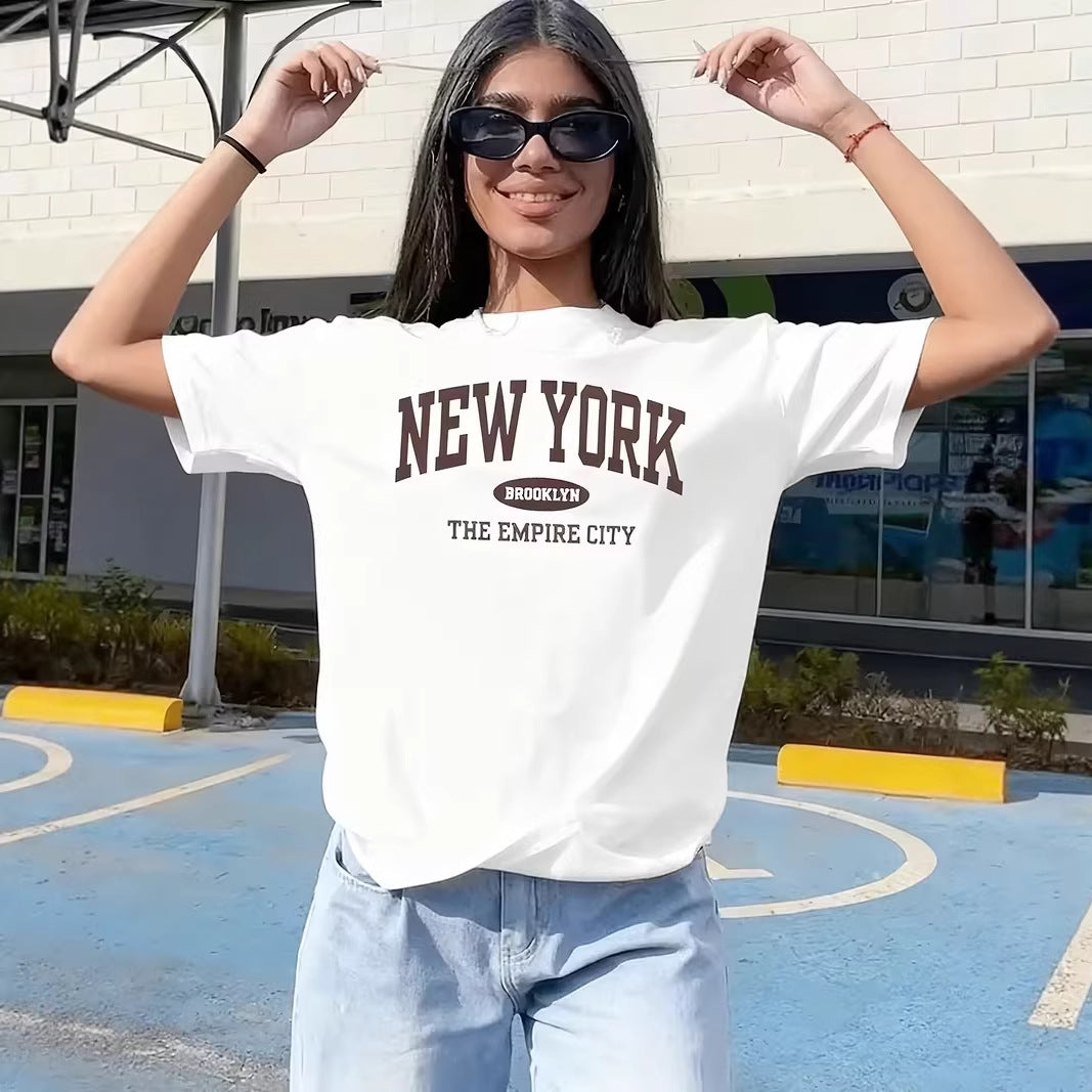 Damen lässiges Oversize T-Shirt mit New York Schriftzug EB