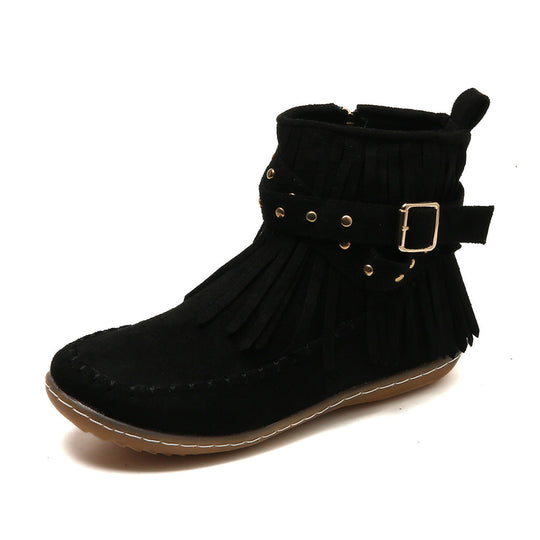 Damen Fransen-Boots aus weichem Wildleder mit dekorativem Riemen EB