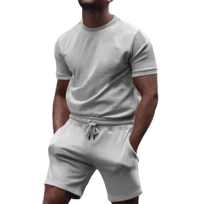 Herren nan minimalistisches Jersey-Ensemble mit bequemem Rundhalsshirt und elastischer Tunnelzug-Kurzhose EB