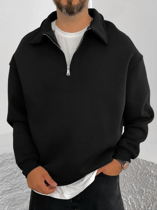 Herren nan Oversize Halbzip-Sweatshirt mit aufgestelltem Kragen EB