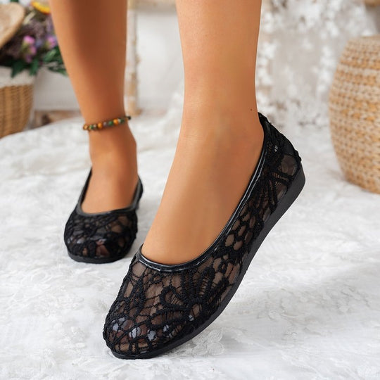 Damen Einfache Ballerinas mit luftigem Spitze-Design und flexiblem Fußbett EB
