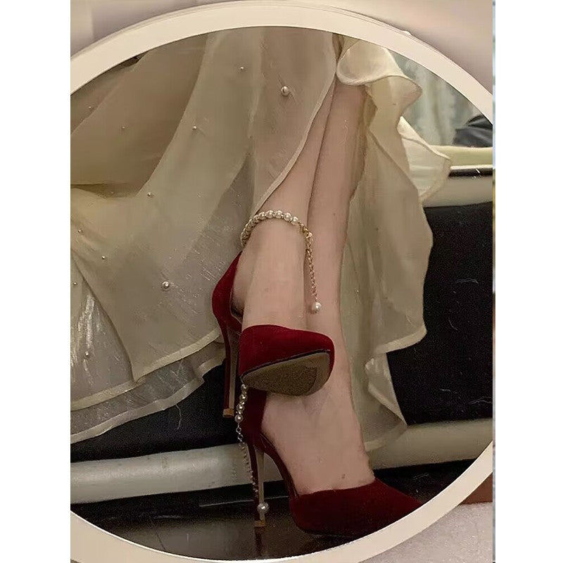 Damen elegante Pumps mit schimmerndem Riemchen EB