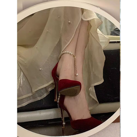 Damen elegante Pumps mit schimmerndem Riemchen EB