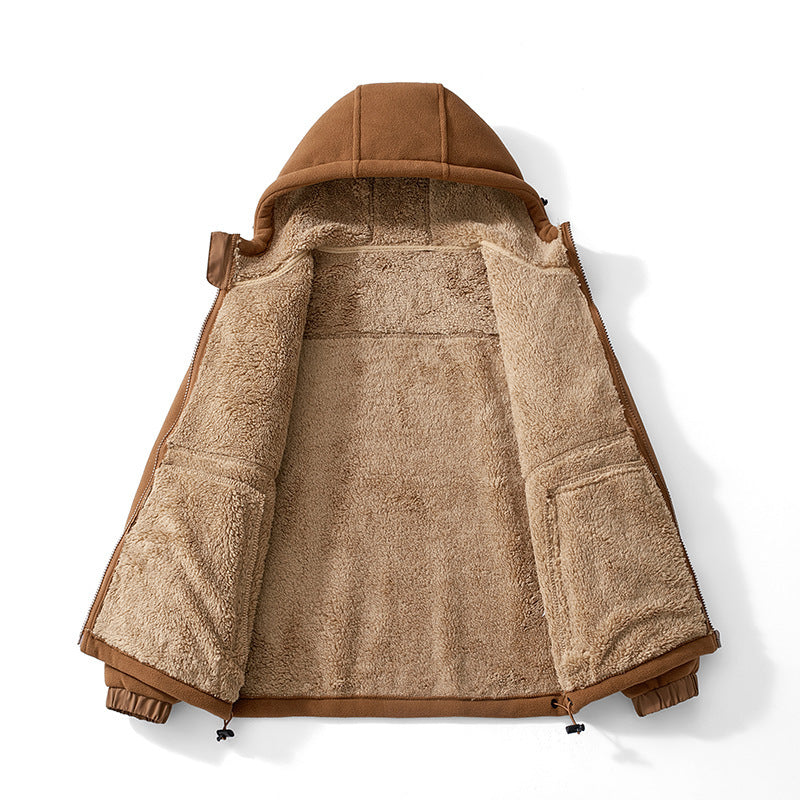 Herren Fleece-Kapuzenjacke mit Teddy-Innenfutter, Reißverschlusstaschen und verstellbarem Saum EB