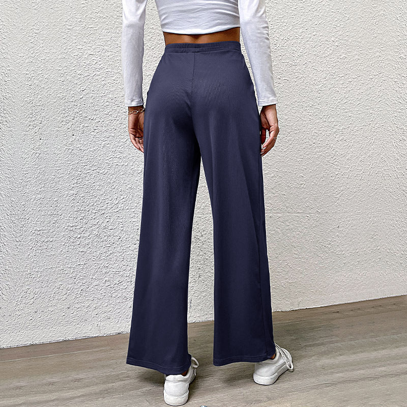 Damen Weite Plissee-Hose mit hohem Bund und praktischen Taschen EB