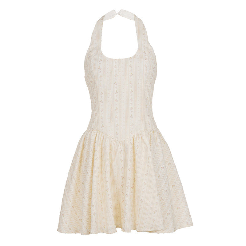 Damen Halter-Kleid mit fließendem Rock und floralem Muster EB
