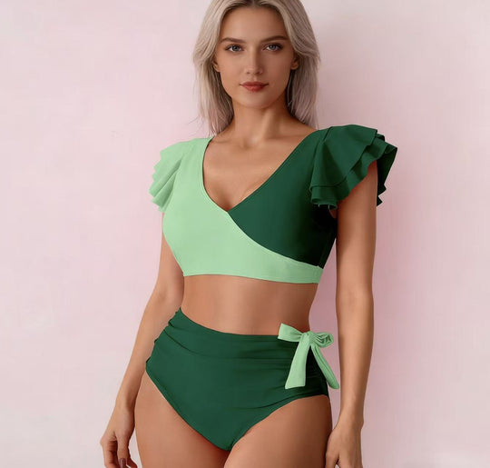 Damen Hochtailliertes Bikini-Set mit Rüschendetails EB