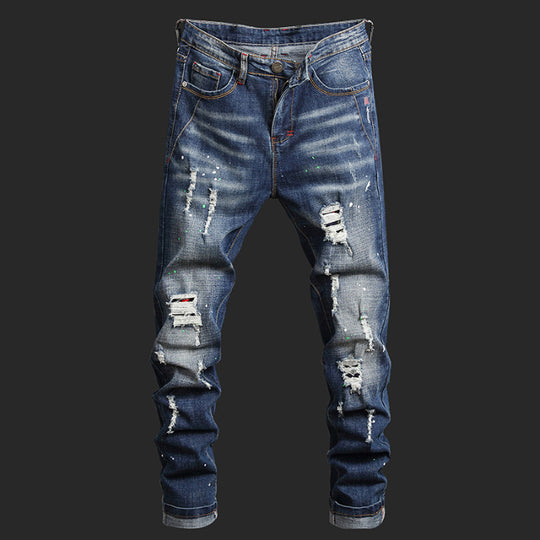 Herren Ripped Denim-Jeans mit kontrastierenden Details und schmalem Schnitt EB