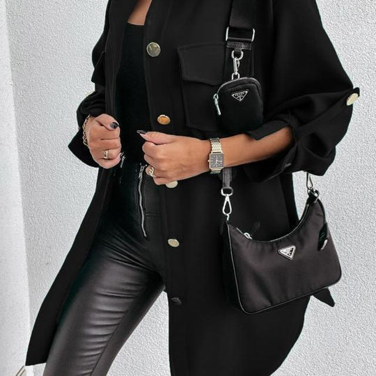 Damen Oversized Hemdjacke mit praktischen Taschen und Knopfdetails EB