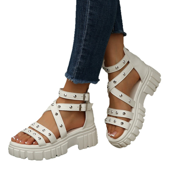 Damen modische Sandalen mit stilvollen Verschlüssen und Glitzerakzenten EB
