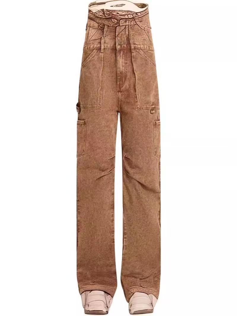 Damen lässige Cargo-Jeans mit verstellbarem Bund EB