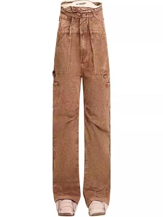 Damen lässige Cargo-Jeans mit verstellbarem Bund EB