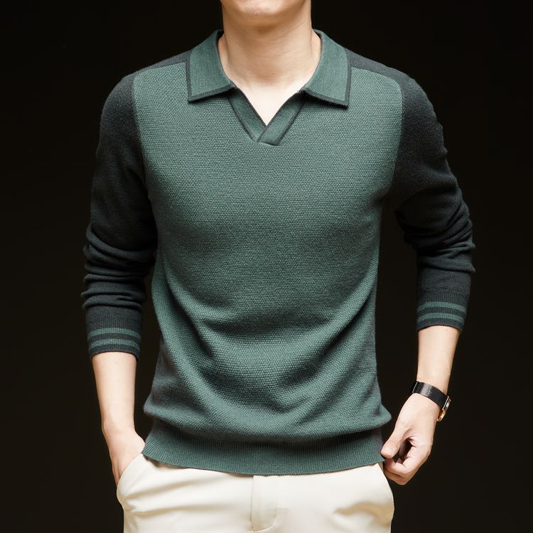 Herren Feinstrickpullover mit V-Ausschnitt und modischem Kontrastdesign EB