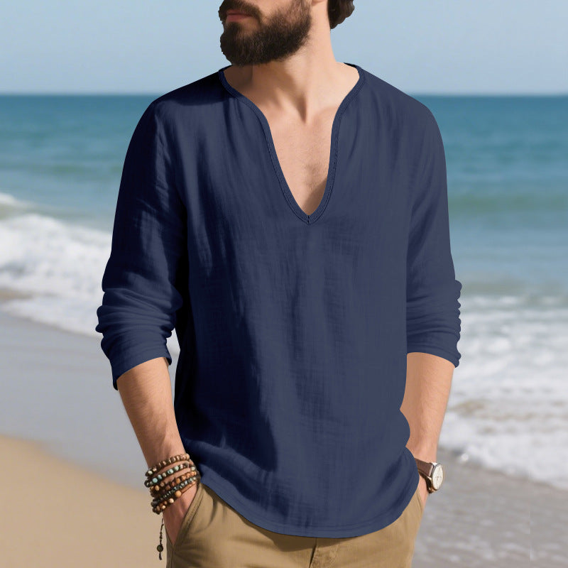 Herren lässiges Langarmshirt mit V-Ausschnitt aus hochwertigem Baumwollmix EB