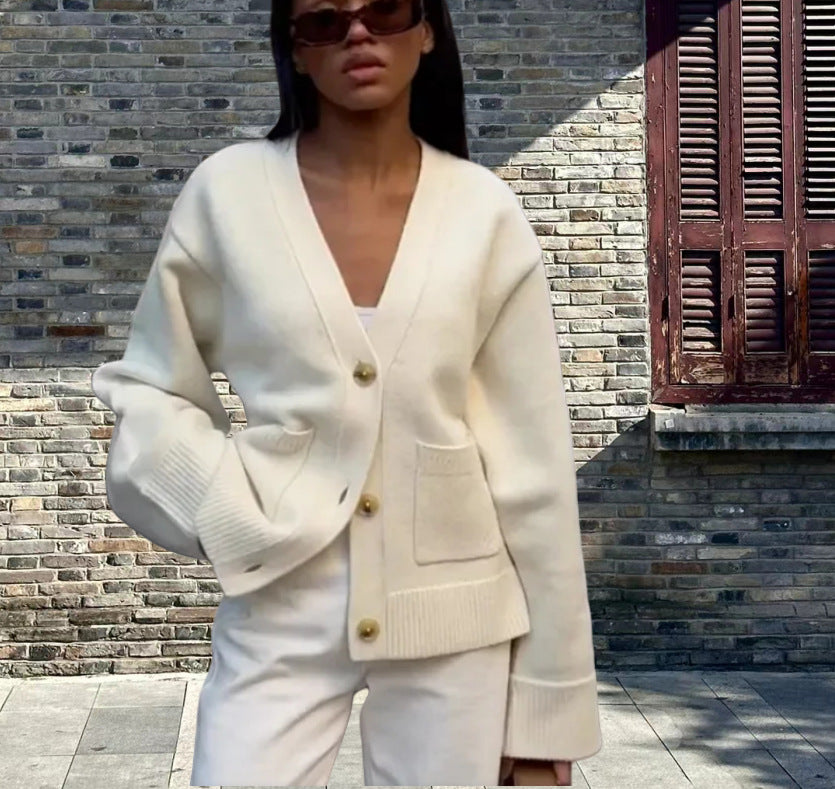Damen Lässiger Strickjacke mit großen Taschen und offenem Schnitt EB