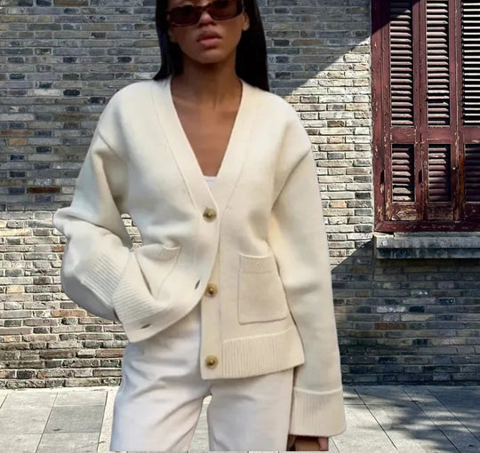 Damen Lässiger Strickjacke mit großen Taschen und offenem Schnitt EB