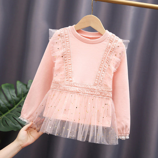 Mädchen Sweatshirt mit Rüschen und Tüllsaum EB