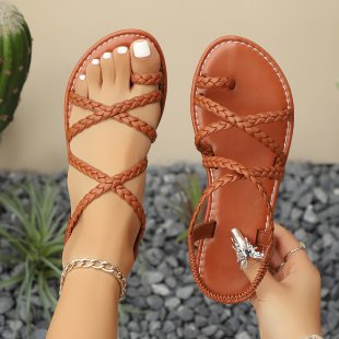 Damen elegante Riemchen-Sandalen mit geflochtenem Design EB