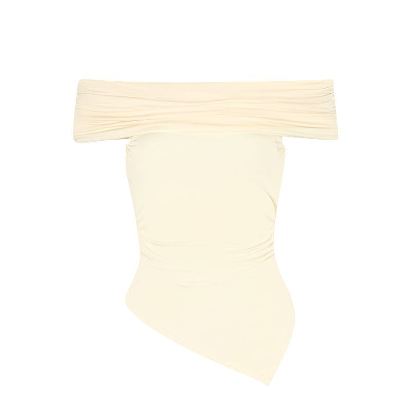 Damen Off-Shoulder Blusenshirt mit asymmetrischem Saum und Raffung EB