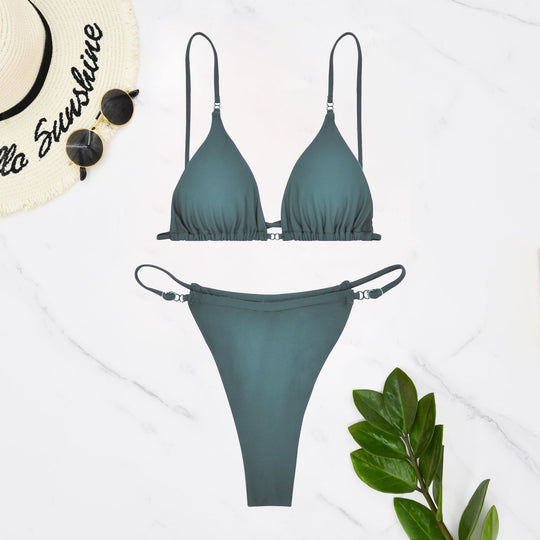 Damen Triangel-Bikini mit feinen Rüschendetails und verstellbaren Trägern EB