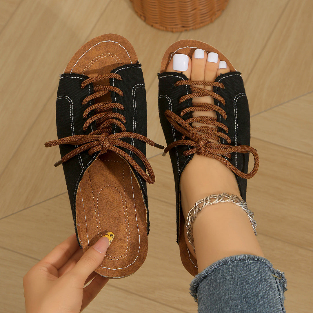 Damen bequeme Freizeit-Sandalen mit Schnürung und atmungsaktiver Textiloberfläche EB