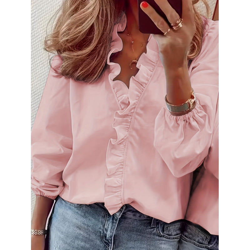 Damen Bluse mit Rüschendetails und elegantem Stehkragen EB