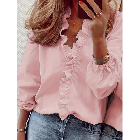 Damen Bluse mit Rüschendetails und elegantem Stehkragen EB