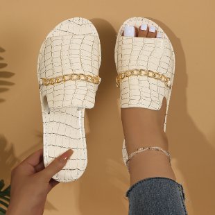 Damen elegante und komfortable Riemchensandalen mit Schmuckkette EB
