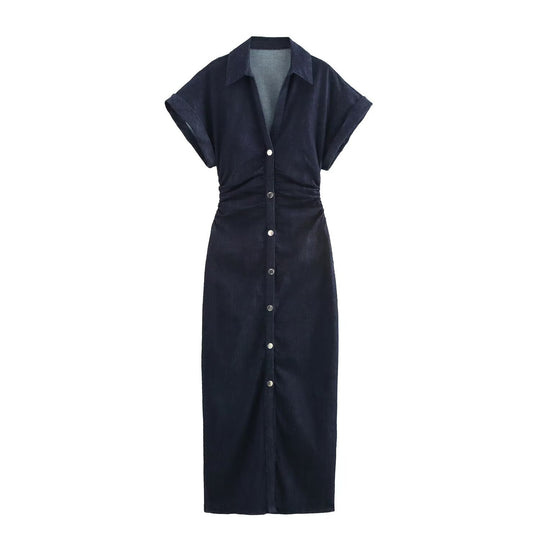 Damen Hemdblusenkleid mit kurzen Ärmeln und praktischen Taschen EB