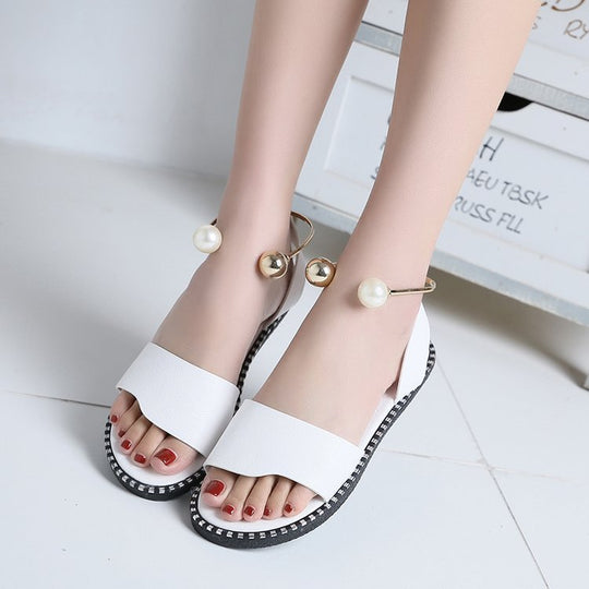 Damen Riemensandalen mit elegantem Perlenschmuck und bequemem Fußbett EB
