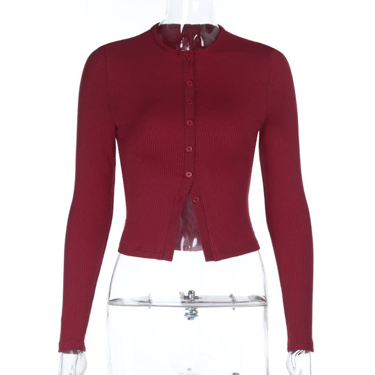 Damen Kurz geschnittene Rippstrick-Cardigan mit Knopfleiste EB
